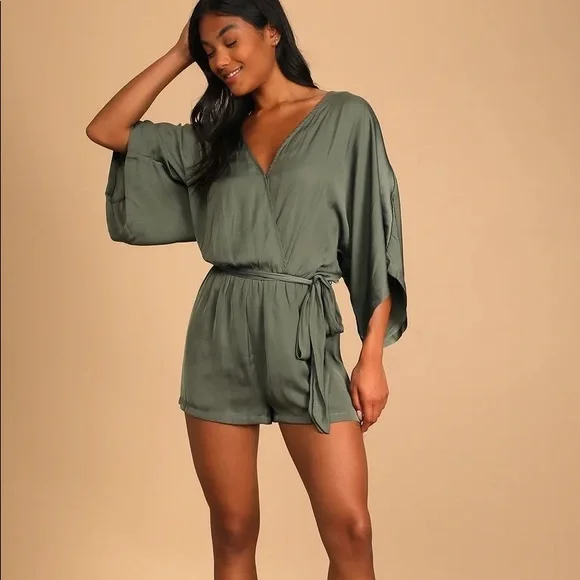 Lulu’s Ain't It Grand Olive Green Romper - Picture 3 of 10